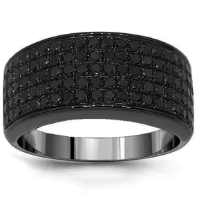 10K Solid Gold Black Rhodium Mens Black Diamond Wedding Ring Band 2.5 Ctw