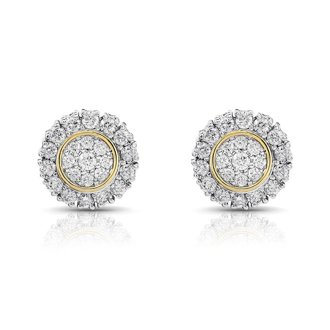 10K Two Tone Gold Diamond Stud Earrings 0.77 CTW