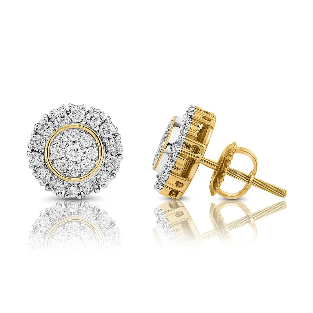 10K Two Tone Gold Diamond Stud Earrings 0.77 CTW