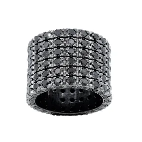 14K Black Rhodium Mens Diamond Eternity Ring Band With Black Diamonds 7.14 Ctw