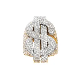 14K Gold Diamond Dollar Sign Ring 11.01 Ctw