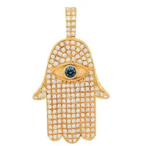 14K Solid Rose Gold Diamond Sapphire Hamsa Pendant 2.50 Ctw