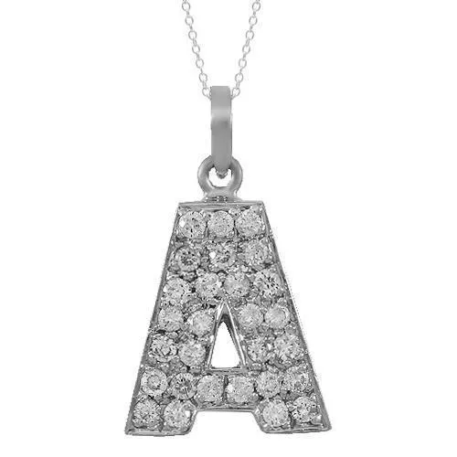 14K Solid White Gold Diamond Letter Initial A Pendant 1.00 Ctw