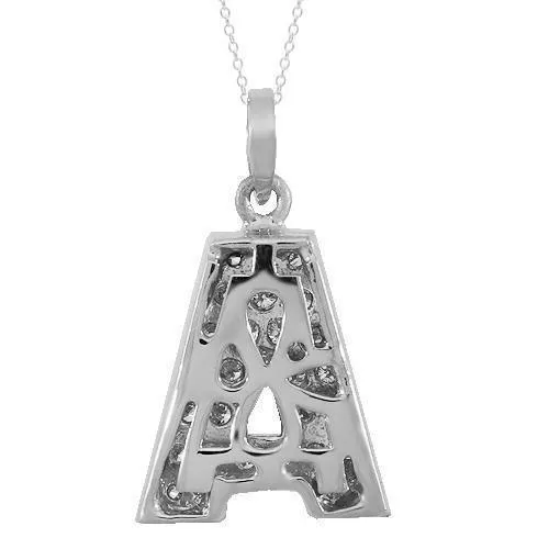 14K Solid White Gold Diamond Letter Initial A Pendant 1.00 Ctw