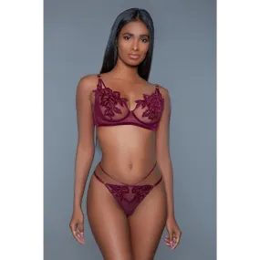 2 Piece-Burgundy Applique Lingerie