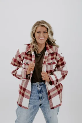 All Talk Flannel Shacket , Burgundy