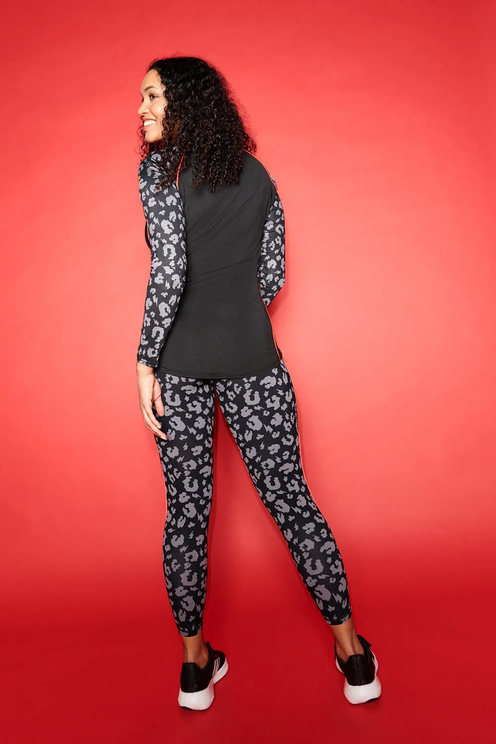 Black with Grey Leopard 7/8 Length Active Leggings