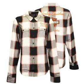 Branded Women's Woven Shirt White Black Plaid Long Sleeve (218)