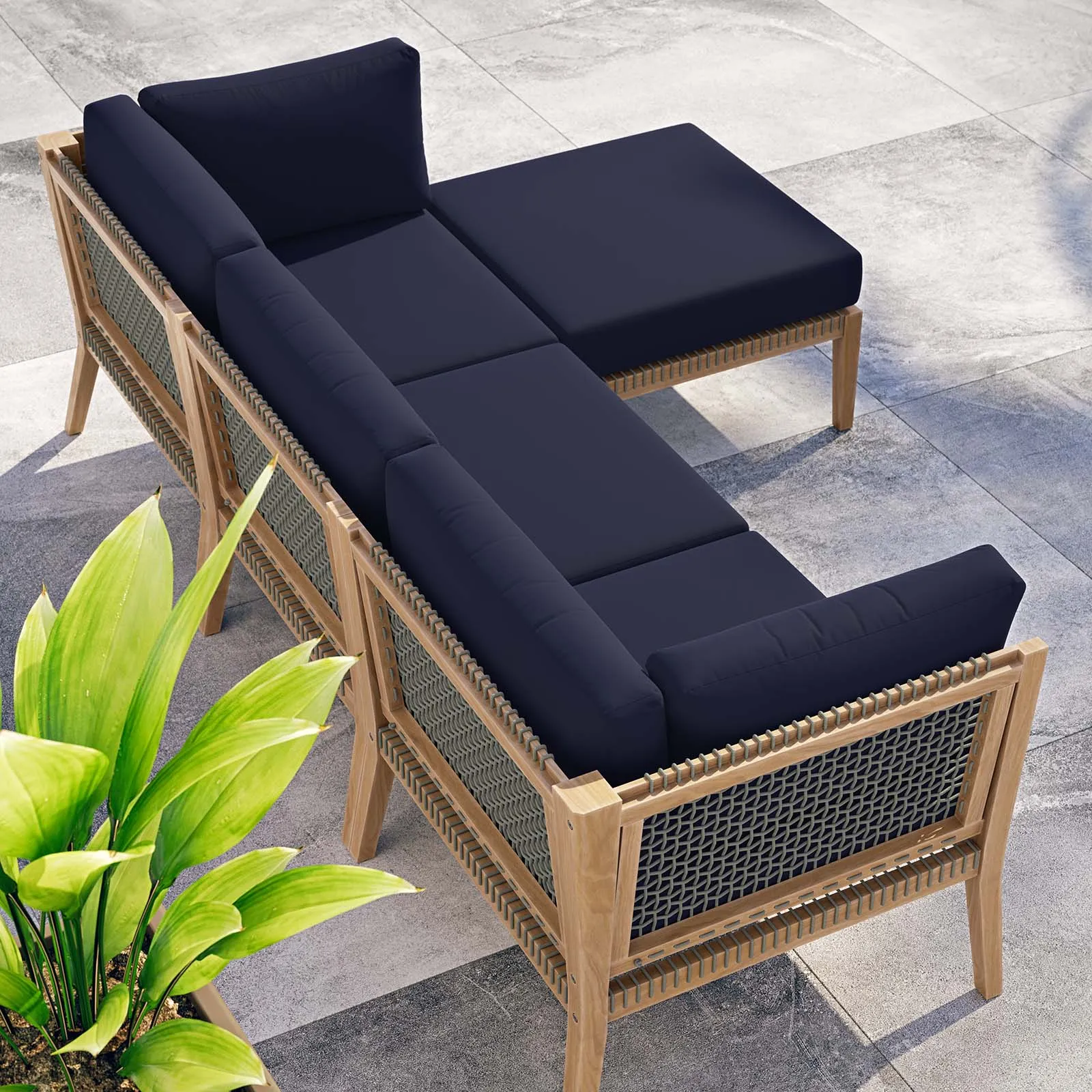 Clearwater Outdoor Patio Teak Wood 4-Piece Sectional Sofa by Modway