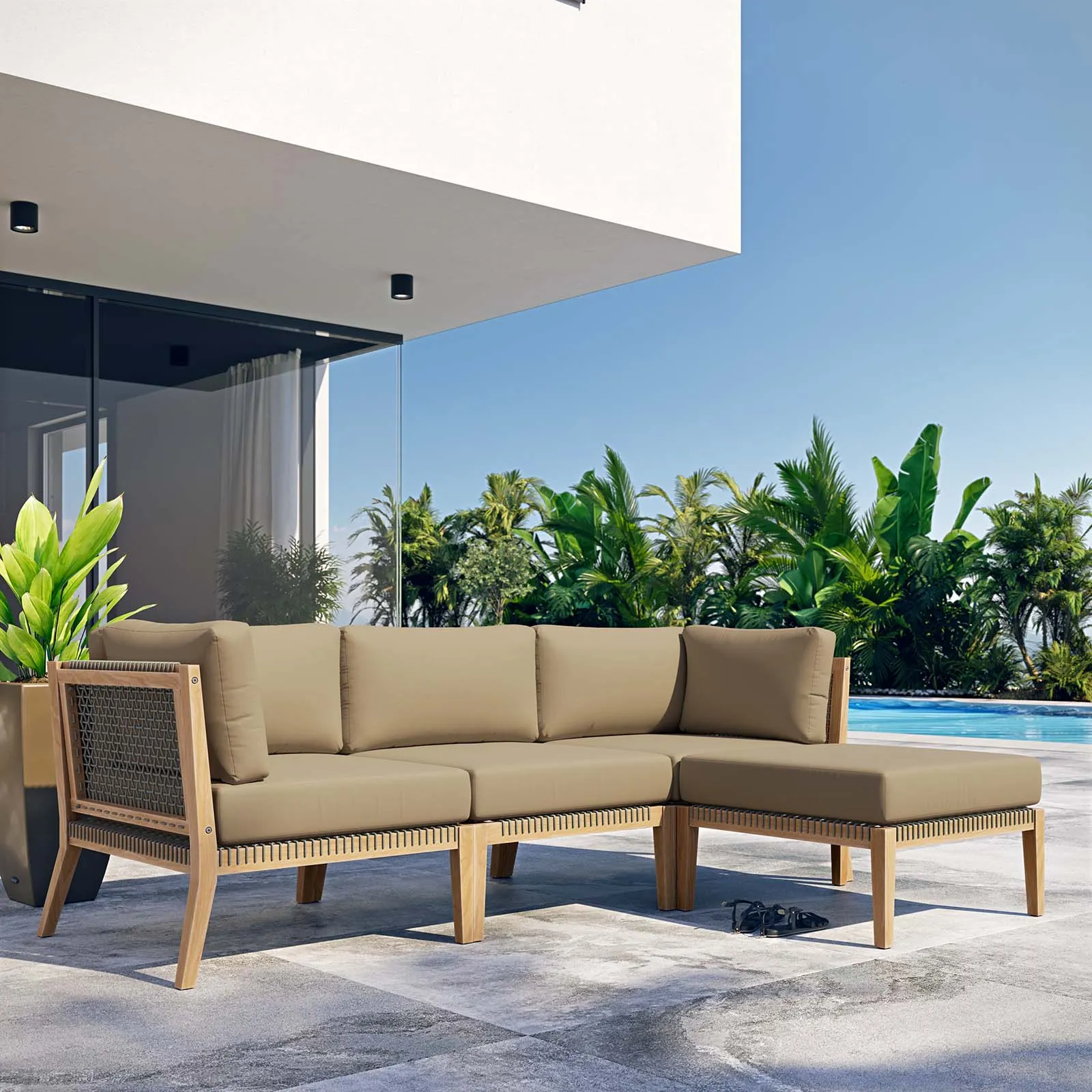 Clearwater Outdoor Patio Teak Wood 4-Piece Sectional Sofa by Modway