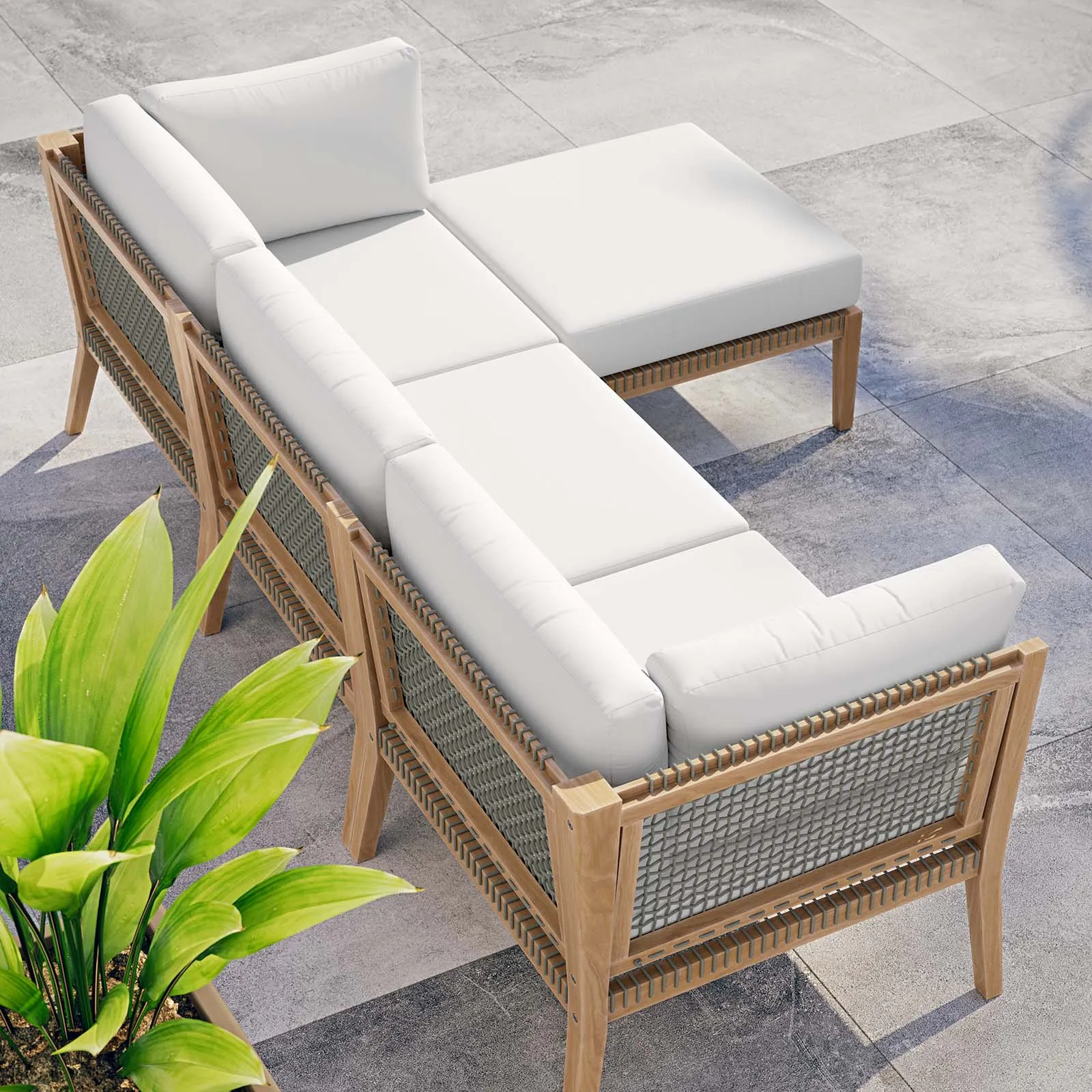 Clearwater Outdoor Patio Teak Wood 4-Piece Sectional Sofa by Modway