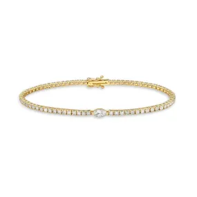 Diamond Round & Marquise Tennis Bracelet (2.40 ct.) 4-Prongs Setting in 14K Gold