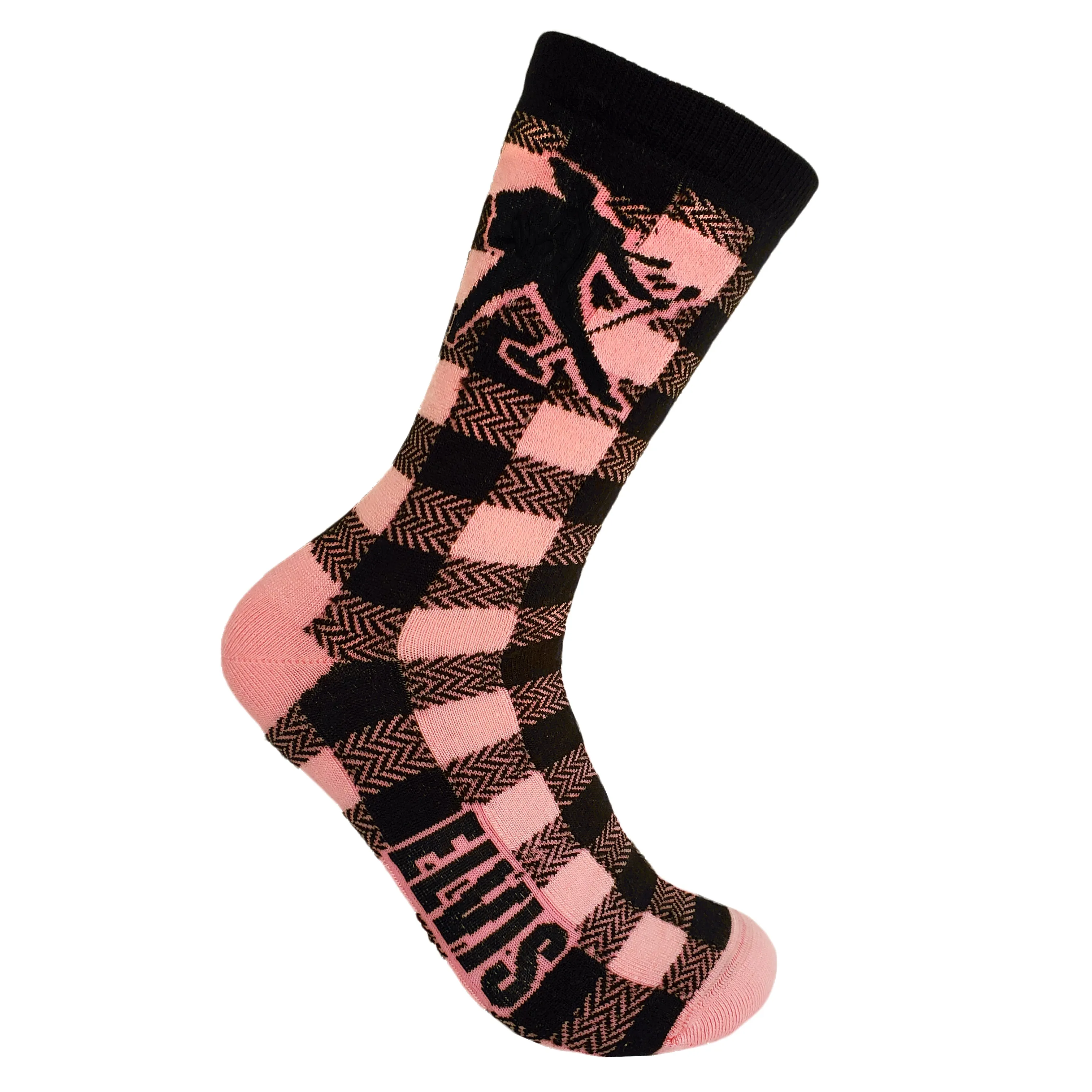 Elvis Presley Pink Silhouette Buffalo Plaid Sock