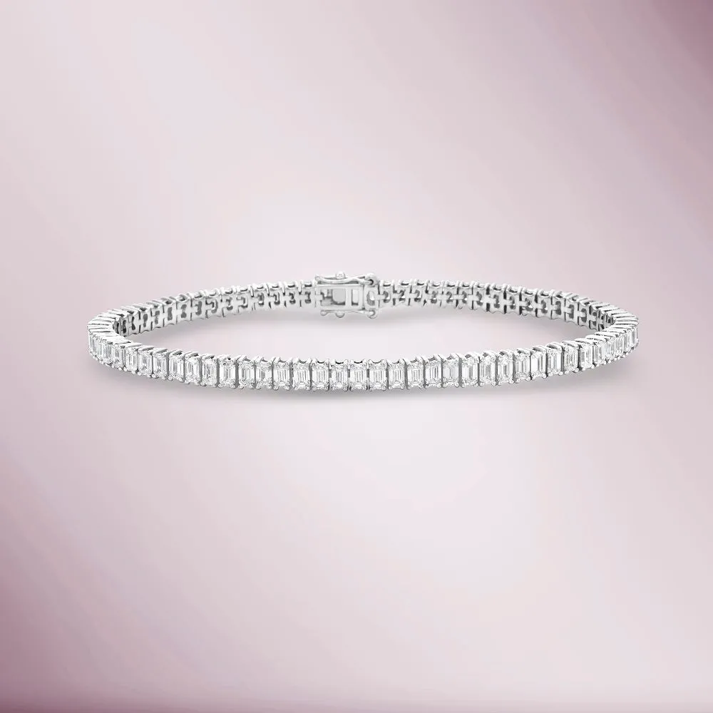 Emerald Cut Diamond Tennis Bracelet (6.85 ct.) 3.6 mm 4-Prongs Setting in 18K Gold