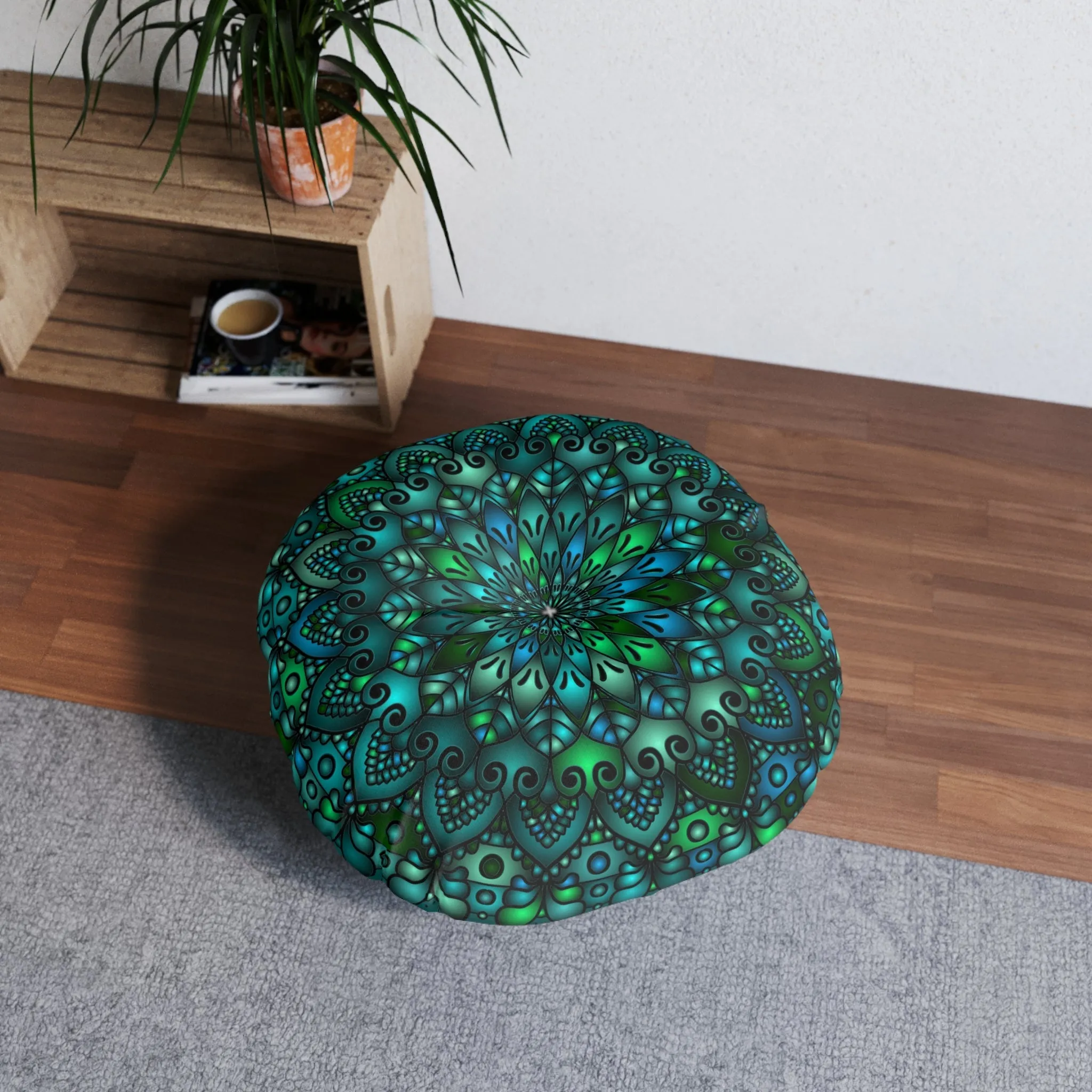 Handcrafted Mandala Art Floor Cushion - Round Tufted Pillow