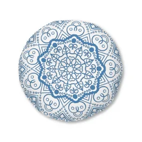 Handmade Mandala Art Floor Cushion - Steel Blue - Tufted Round Pillow