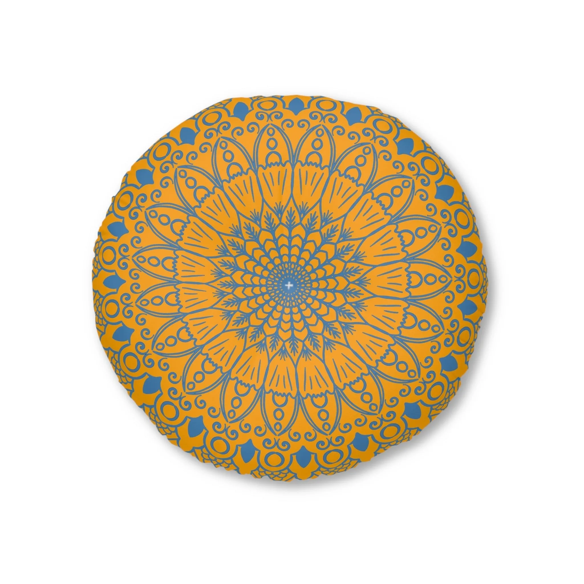 Handmade Mandala Art Steel Blue Round Floor Cushion