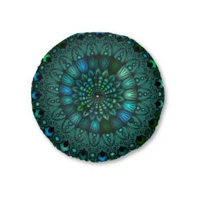 Handmade Mandala Design Floor Cushion - Round, Petroleum Green