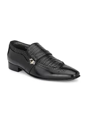 Hitz Men's Black Leather Slip-On Party Wear Shoes