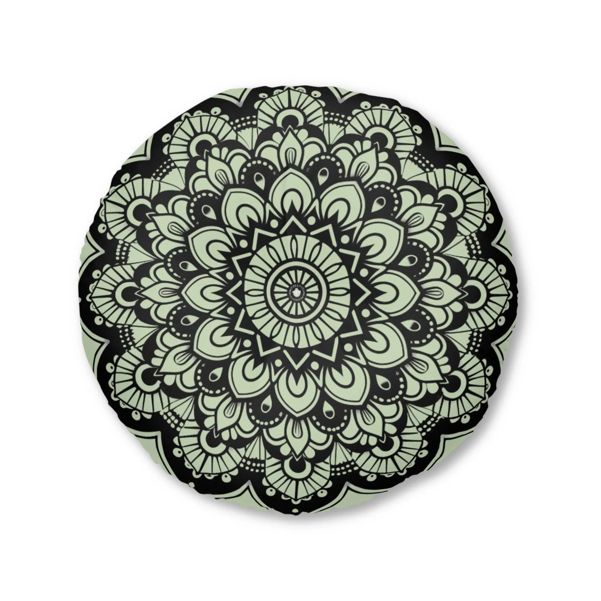 Light Teal Mandala Art Floor Cushion - Tufted Round Pillow