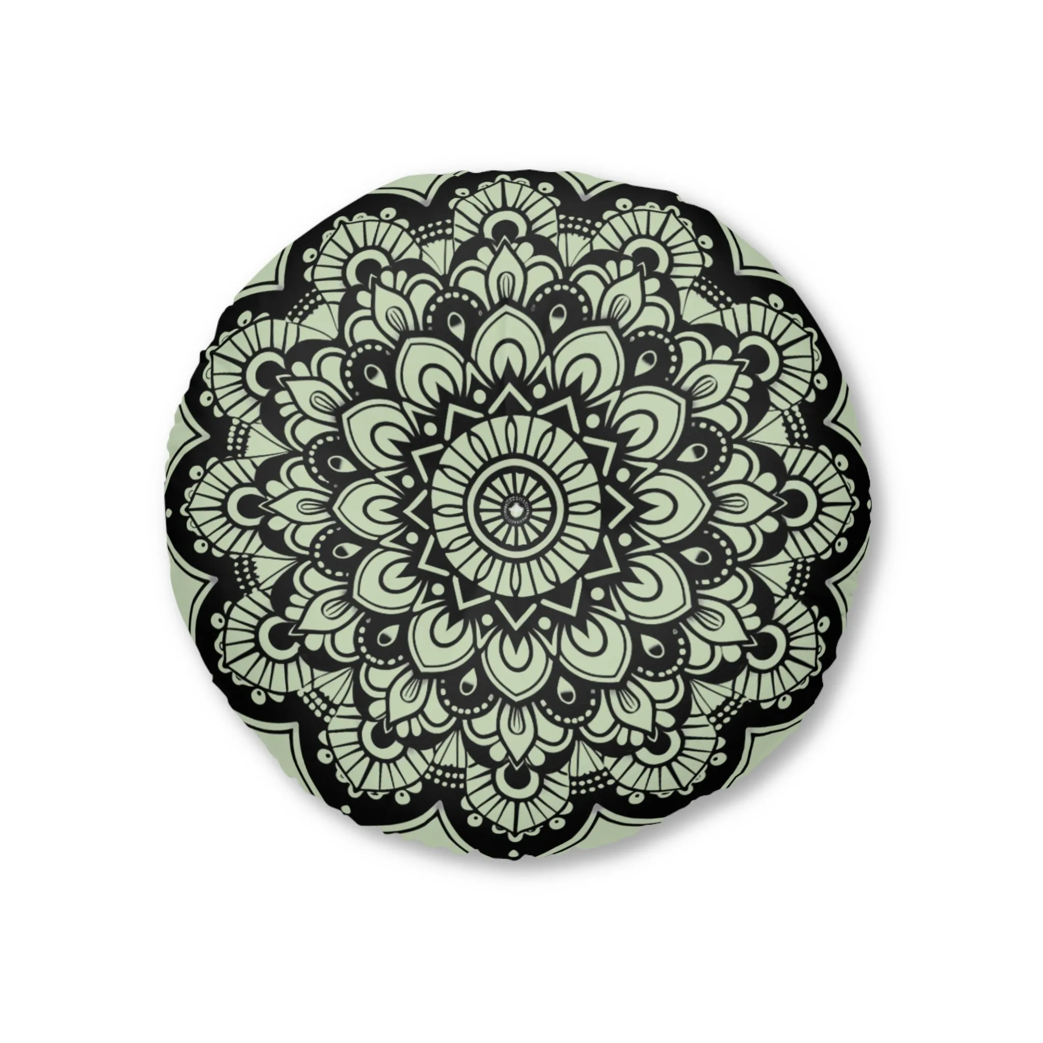 Light Teal Mandala Art Floor Cushion - Tufted Round Pillow