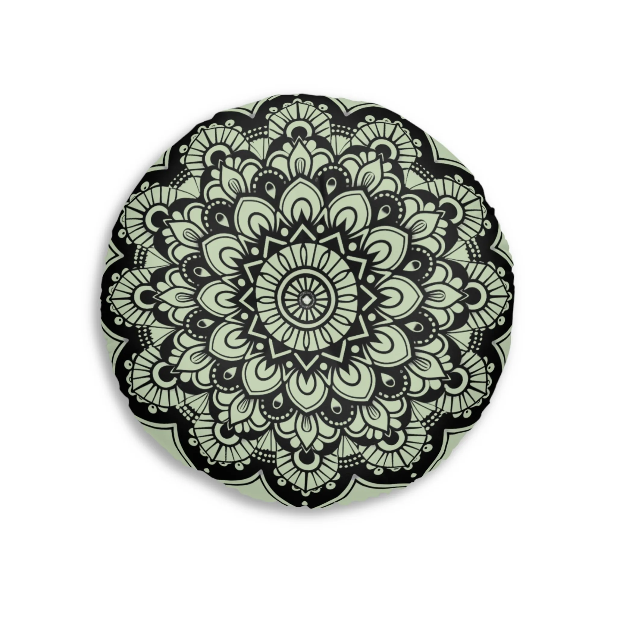 Light Teal Mandala Art Floor Cushion - Tufted Round Pillow