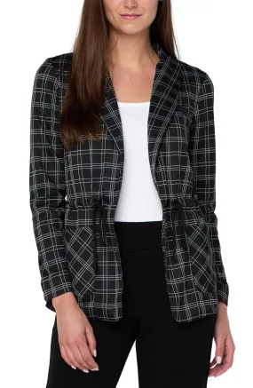 Liverpool Cinched Waist Blazer w Cuffed Sleeve (Black/White Graphic Plaid)