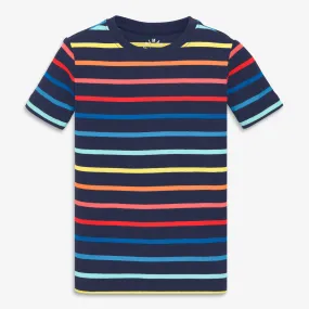 Organic short sleeve PJ top in sunrise rainbow stripe