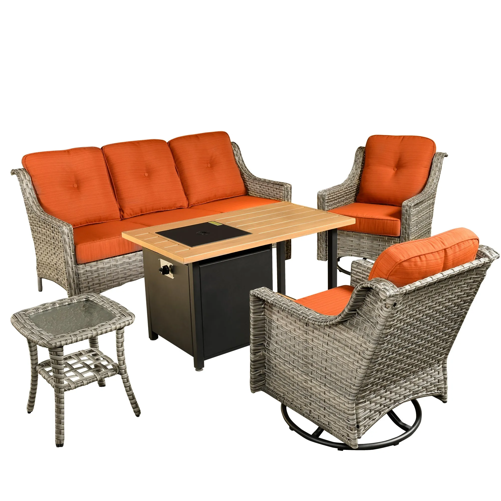 Ovios Conversation Set 5-Piece PAD Series include Rocking Chair & 47"Fire Pit Table