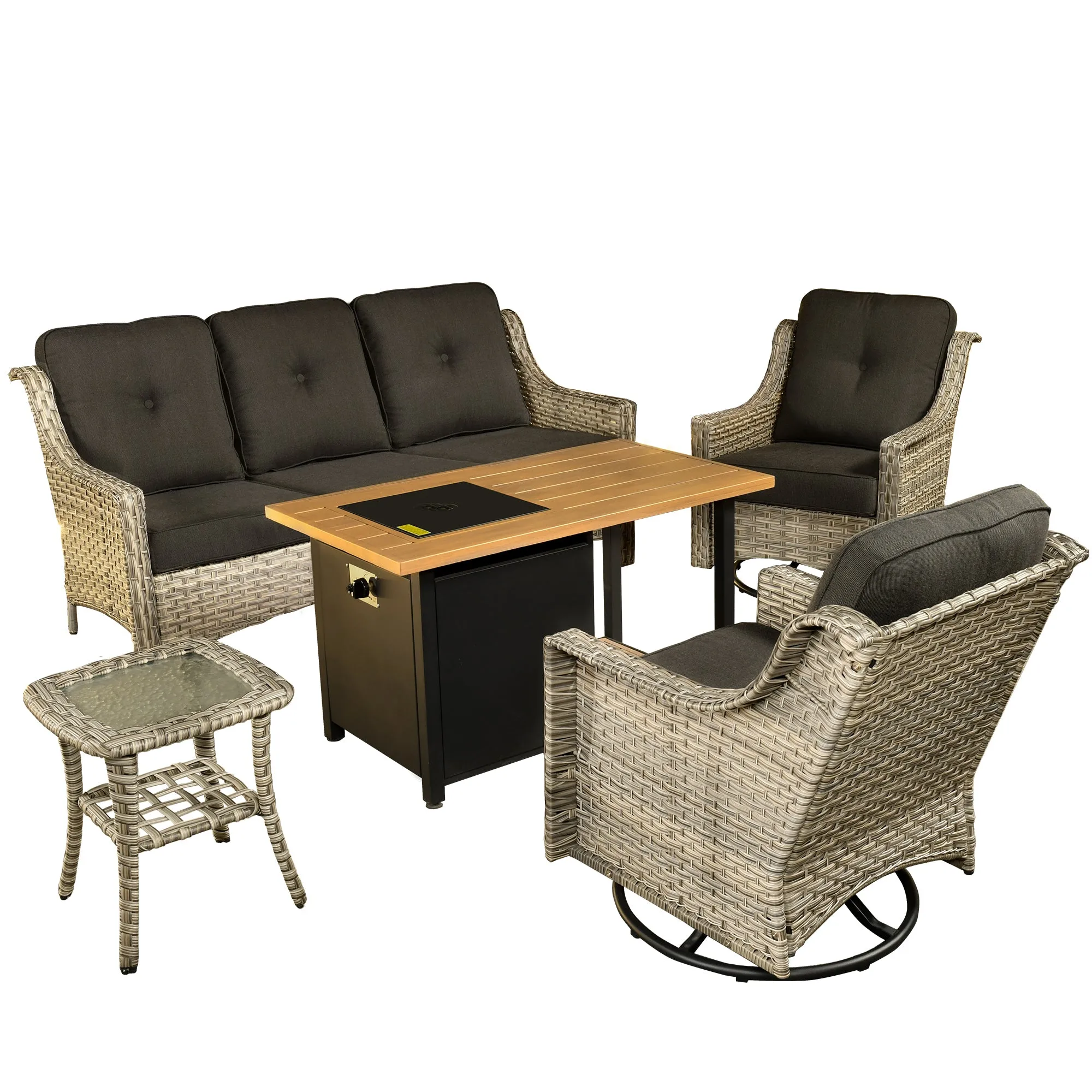 Ovios Conversation Set 5-Piece PAD Series include Rocking Chair & 47"Fire Pit Table