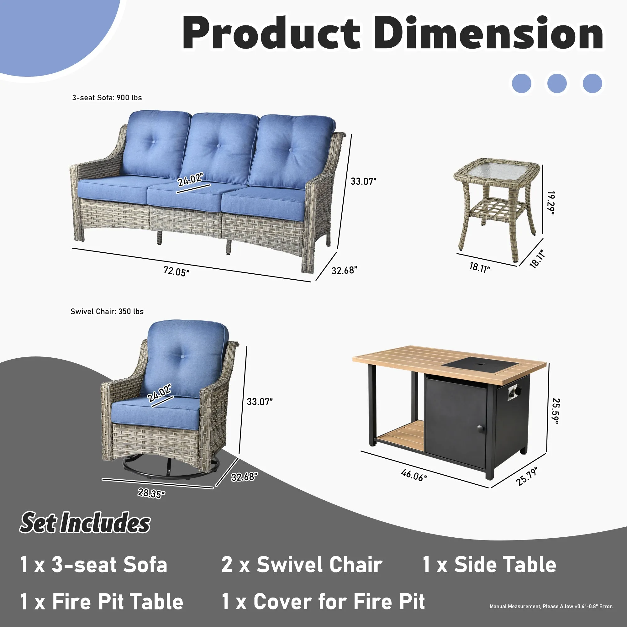 Ovios Conversation Set 5-Piece PAD Series include Rocking Chair & 47"Fire Pit Table