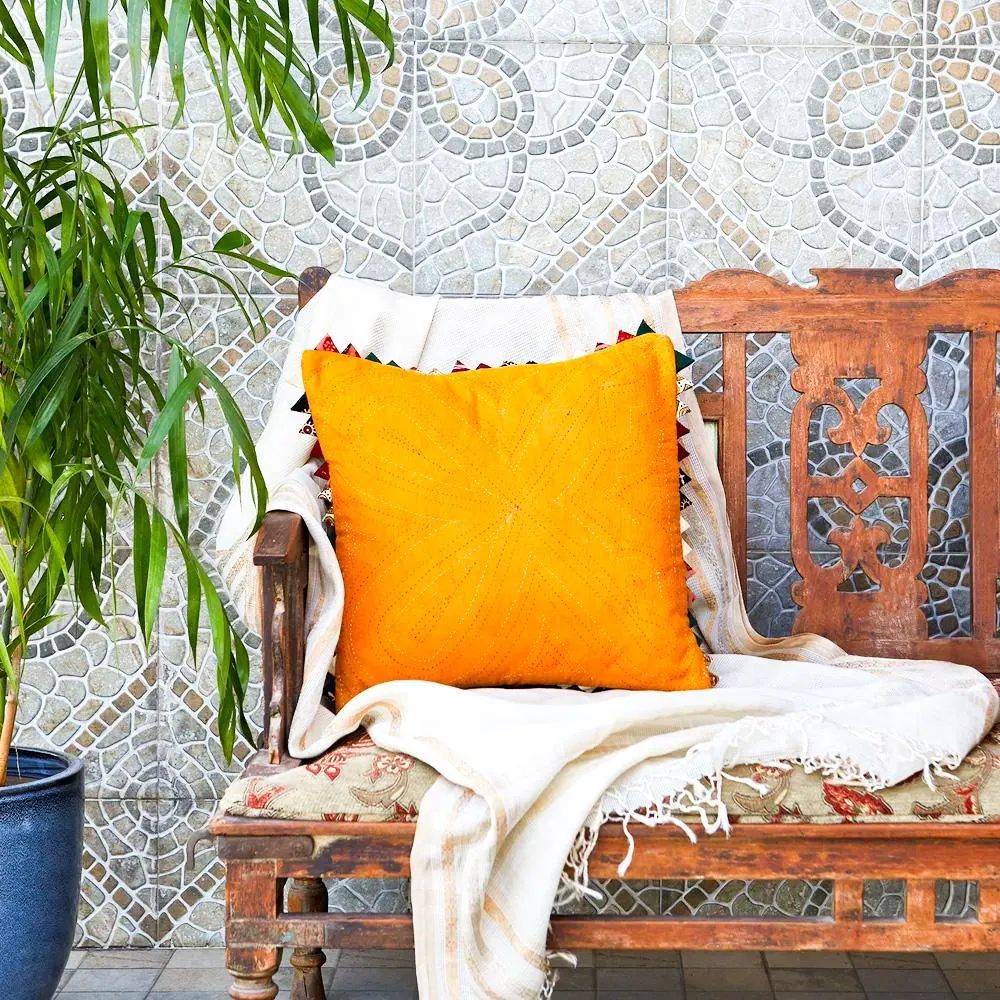 Rabari Embroidered Turmeric Cushion Cover